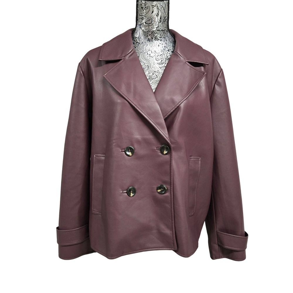 Chicos Blackened Burgundy Faux Leather Cropped Trench Jacket XL NWT